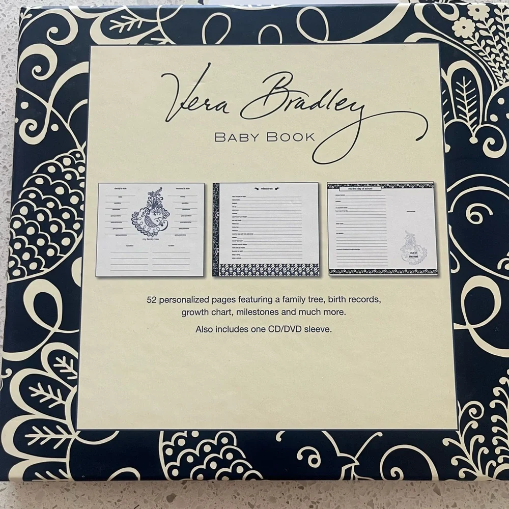 Vera Bradley Baby Book Navy Twirly Birds Print NWT